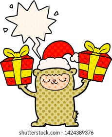 urso de natal de desenho animado com balão de fala em estilo de quadrinhos