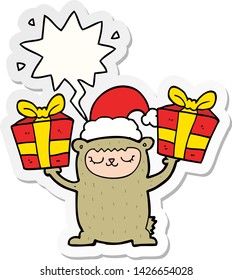 cartoon christmas bear with speech bubble sticker