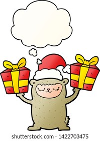 las navidades de dibujos animados llevan la burbuja del pensamiento en un estilo de gradiente suave