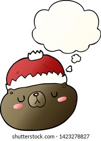 cartoon christmas bear with thought bubble in smooth gradient style