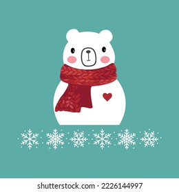 Cartoon christmas bear vector, icon, illustration.