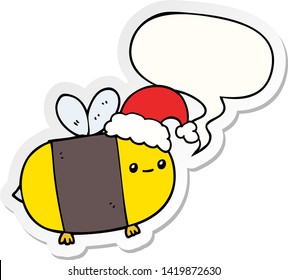 Cartoon-Weihnachtsbiene mit Redeblase-Aufkleber