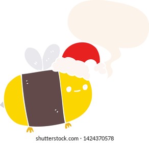Cartoon-Weihnachtsbiene mit Sprachblase im Retro-Stil