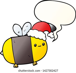 cartoon christmas bee with speech bubble in smooth gradient style