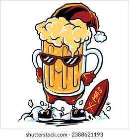 Cartoon christmas beer mascot character logo