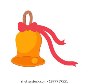Cartoon christmas bell with ribbon on white background