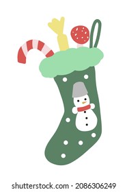 Cartoon christmas boot or sock with sweets. Christmas. New year