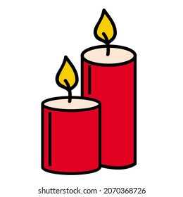 Cartoon christmas burning red candles. Vector illustration isolated on white.