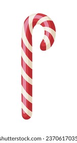 Cartoon Christmas candy cane. Vector illustration on a white background.