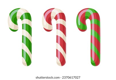 Cartoon Christmas candy canes in red and green colors.