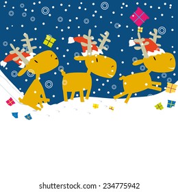 Cartoon Christmas card with happy reindeers