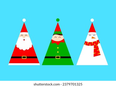 Cartoon Christmas character design in triangle shape. Merry Christmas concept, vector illustration.