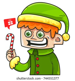 Cartoon Christmas character of elf with candy, can be used for some sticker or message chat, vector illustration isolated on white background