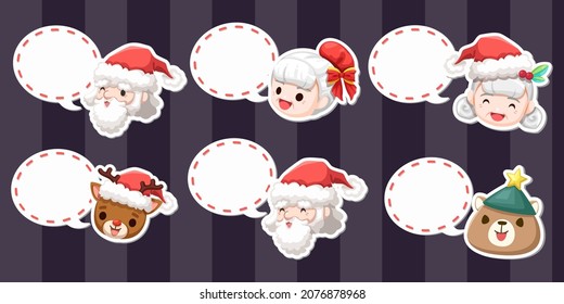 Cartoon Christmas character with speech bubble. Merry Christmas cutout element for Holiday cards, invitations and website. Vector illustration