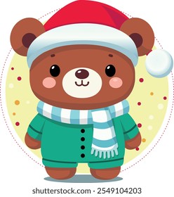 Cartoon Christmas characters, cute Bear and friends, decorative