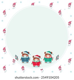 Cartoon Christmas characters, cute Santa Claus and friends, decorative