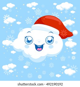 Cartoon Christmas cloud snowing in the sky. Vector illustration