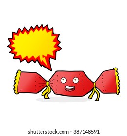 cartoon christmas cracker with speech bubble