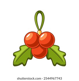 Decoração De Natal De Desenho Animado Com Berries De Holly Vermelha E Folhas Verdes, Simbolizando Torcida Festiva E Espírito Sazonal, Ideal Para Cartões De Férias, Convites E Decorações Em Cores Vibrantes