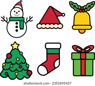 Cartoon christmas decoration illustration design. Minimalist icon on white background. Preparation for funny christmas celebration. Colorful Christmas themed illustration. Simple and sweet design