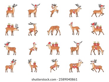 Cartoon Christmas Deer Element Set