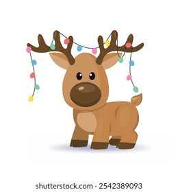 Veado de Natal Cartoon com luzes