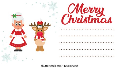 cartoon christmas deer and mrs santa on the christmas letter to santa