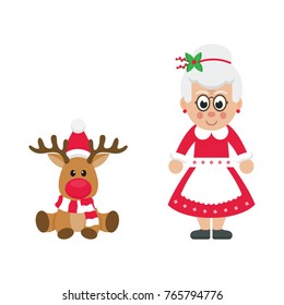 cartoon christmas deer with mrs santa