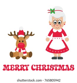 cartoon christmas deer with mrs santa 