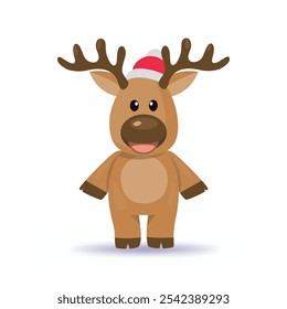 Cartoon Christmas deer in red hat