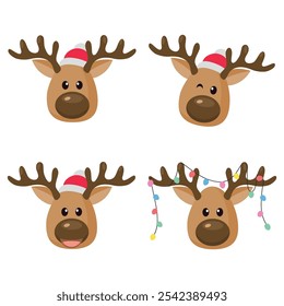Veado de Natal Cartoon com chapéu vermelho