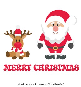 cartoon christmas deer with santa claus with text