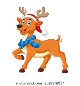 Cartoon christmas deer in a scarf