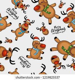 cartoon christmas deer seamless pattern
