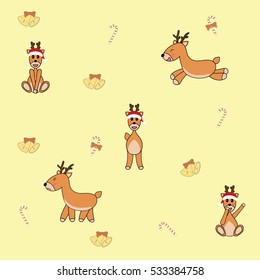 Cartoon Christmas deer  seamless pattern, vector illustration