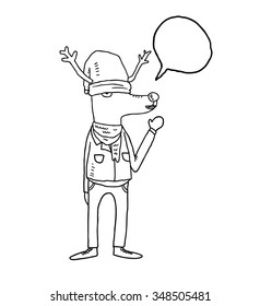 Cartoon Christmas deer with speech bubble and santa hat 
