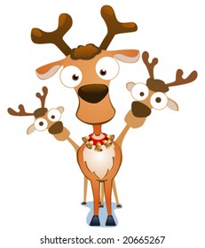 Cartoon Christmas deers. Vector illustration.