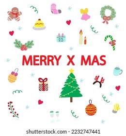 cartoon christmas design elements isolated