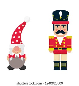 cartoon christmas dwarf girl and cartoon cute nutcracker