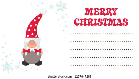 cartoon christmas dwarf girl with christmas gift  on the christmas card