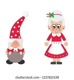 cartoon christmas dwarf girl and cartoon mrs santa