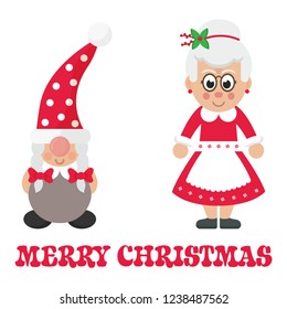 cartoon christmas dwarf girl and cartoon mrs santa and christmas text