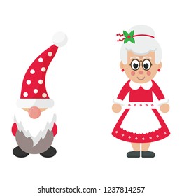 cartoon christmas dwarf and cartoon mrs santa