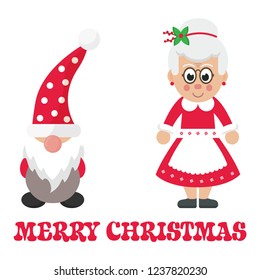 cartoon christmas dwarf and cartoon mrs santa and christmas text