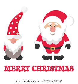 cartoon christmas dwarf and cartoon santa claus and christmas text