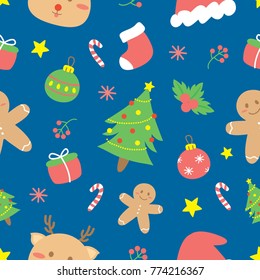 Cartoon christmas elements seamless pattern background
