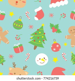 Cartoon christmas elements seamless pattern background