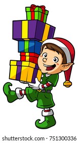 Cartoon Christmas Elf Boy Carrying Gifts