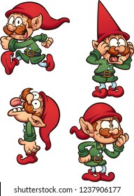 Cartoon Christmas elf with different expressions. Vector clip art illustration with simple gradients. Each on a separate layer.
