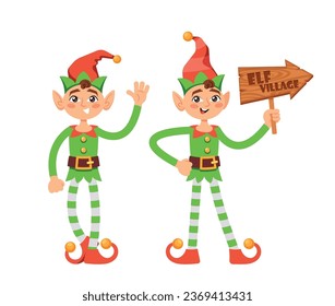 Cartoon Christmas Elf, Dressed In Festive Attire With Pointy Ears And A Mischievous Grin, Spreads Holiday Cheer